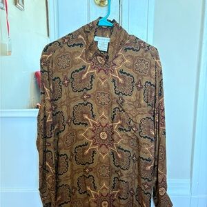 Jones New York Paisley Button-Up Shirt in Brown and Black